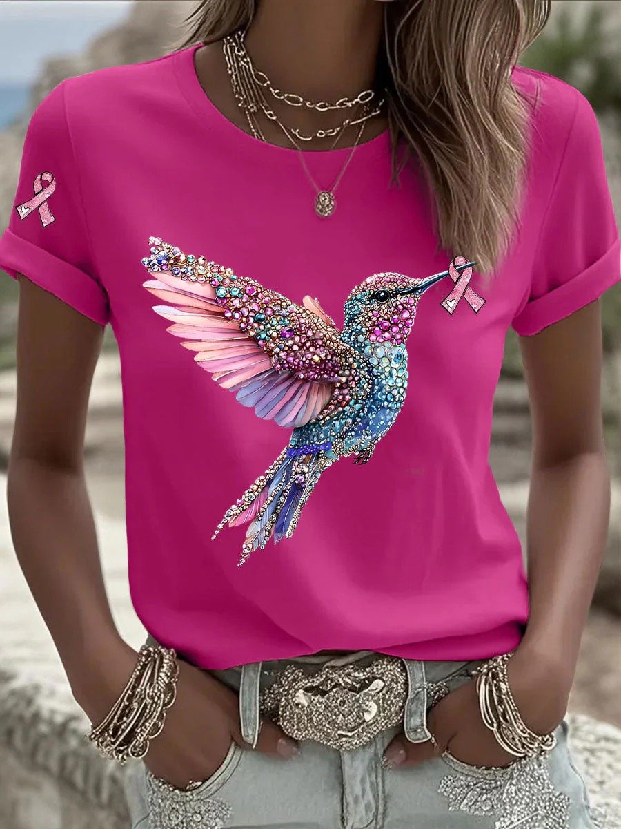 Women's Pink Ribbon Print Casual T-shirt