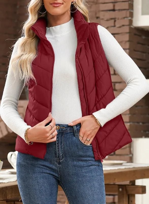 Limited time sale🔥Womens Sleeveless Zip Up Outerwear Stand Collar Quilted Puffer Vest(buy 2 free shipping)