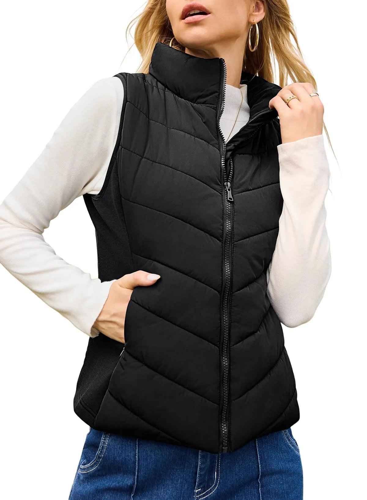 Limited time sale🔥Womens Sleeveless Zip Up Outerwear Stand Collar Quilted Puffer Vest(buy 2 free shipping)