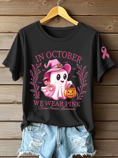 Women's In October We Wear Pink Printed Casual T-Shirt