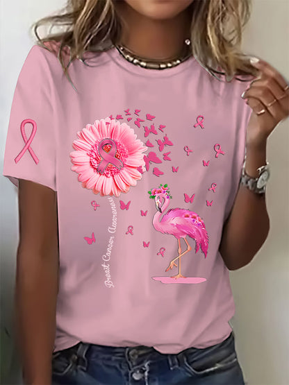 Women's Breast Cancer Print Casual T-Shirt