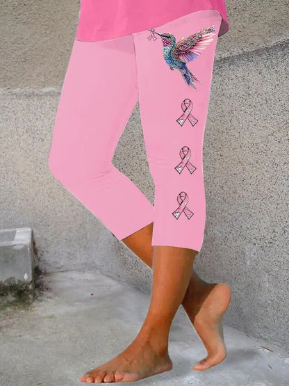 Women's Pink Ribbon Print Casual Leggin
