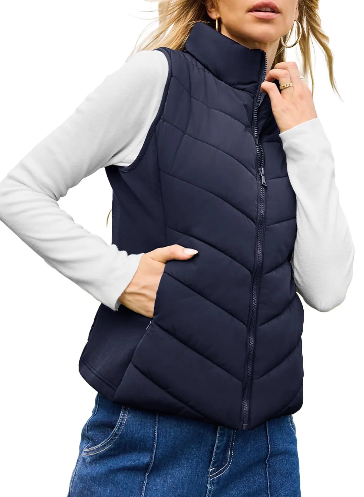 Limited time sale🔥Womens Sleeveless Zip Up Outerwear Stand Collar Quilted Puffer Vest(buy 2 free shipping)