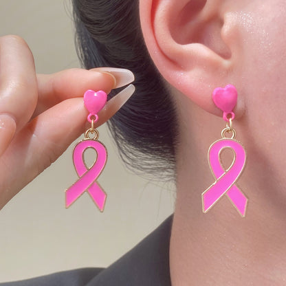 Drip Oil Pink Ribbon Earrings