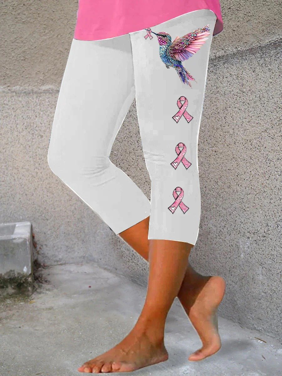 Women's Pink Ribbon Print Casual Leggin