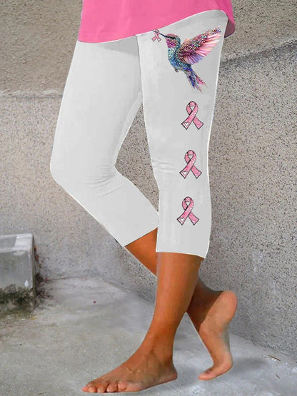 Women's Pink Ribbon Print Casual Leggin