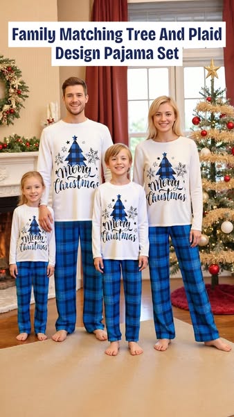Family Matching Tree And Plaid Design Pajama Set