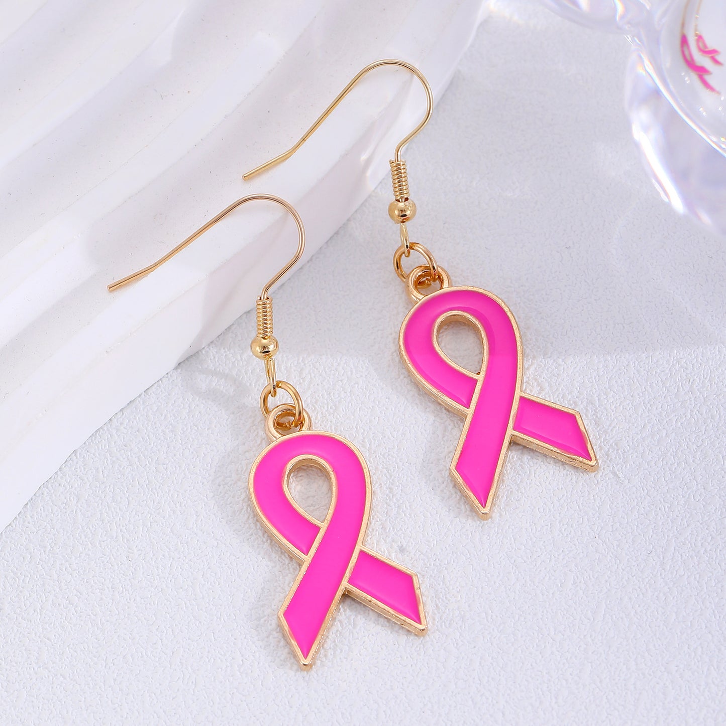 Drip Oil Pink Ribbon Earrings