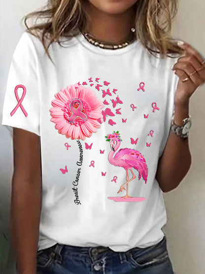 Women's Breast Cancer Print Casual T-Shirt