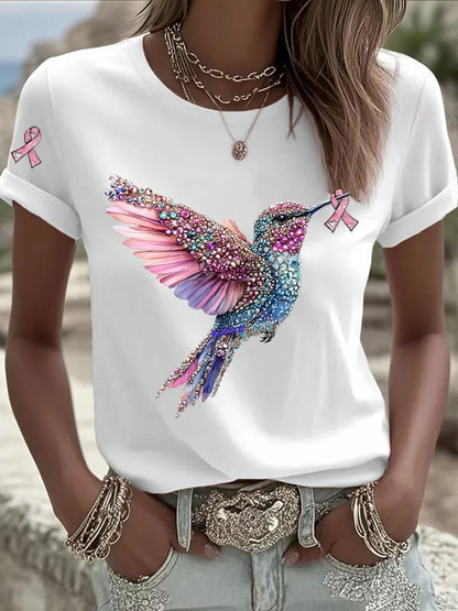 Women's Pink Ribbon Print Casual T-shirt