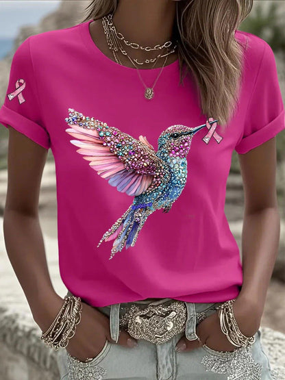 Women's Pink Ribbon Print Casual T-shirt