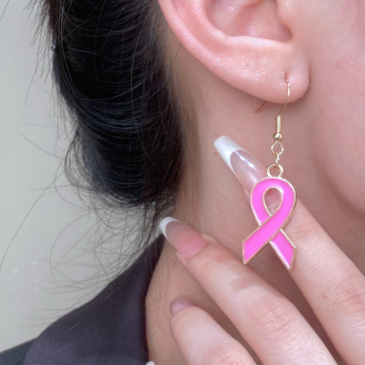 Drip Oil Pink Ribbon Earrings