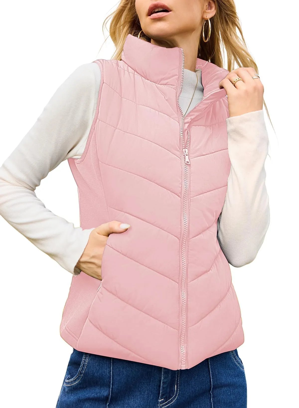 Limited time sale🔥Womens Sleeveless Zip Up Outerwear Stand Collar Quilted Puffer Vest(buy 2 free shipping)