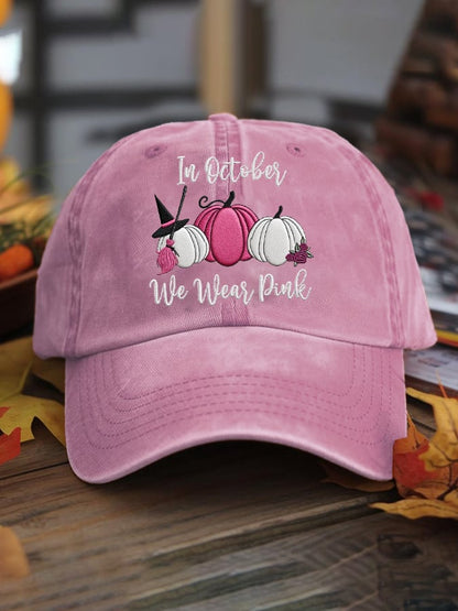 Unisex Autumn Pink Pumpkin In October We Wear Pink Hat