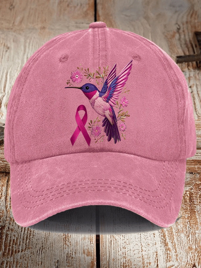 Breast Cancer Awareness Hummingbird Print Hat