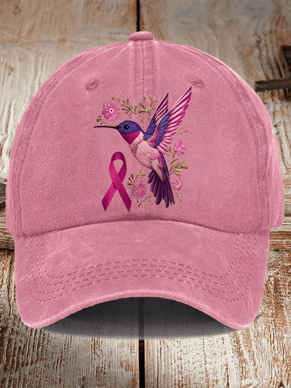 Breast Cancer Awareness Hummingbird Print Hat