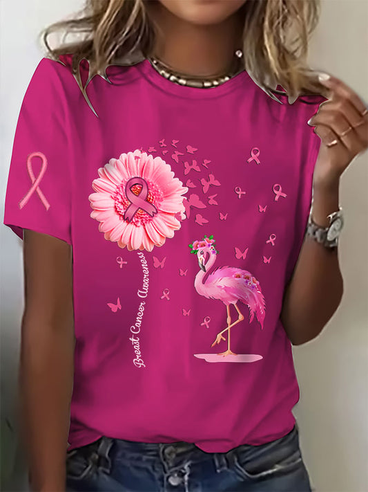 Women's Breast Cancer Print Casual T-Shirt