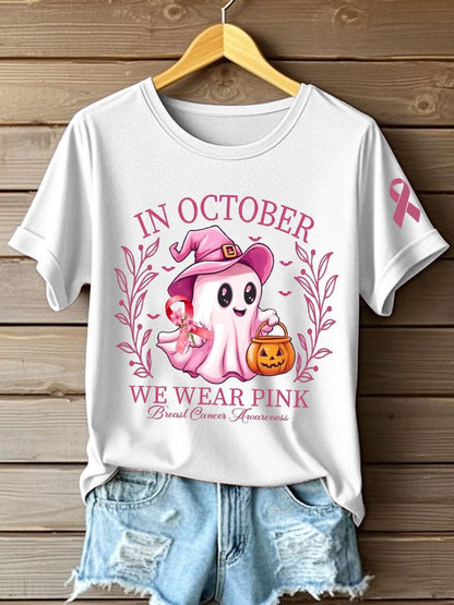 Women's In October We Wear Pink Printed Casual T-Shirt