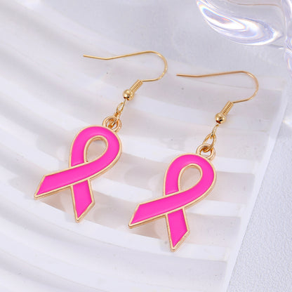 Drip Oil Pink Ribbon Earrings