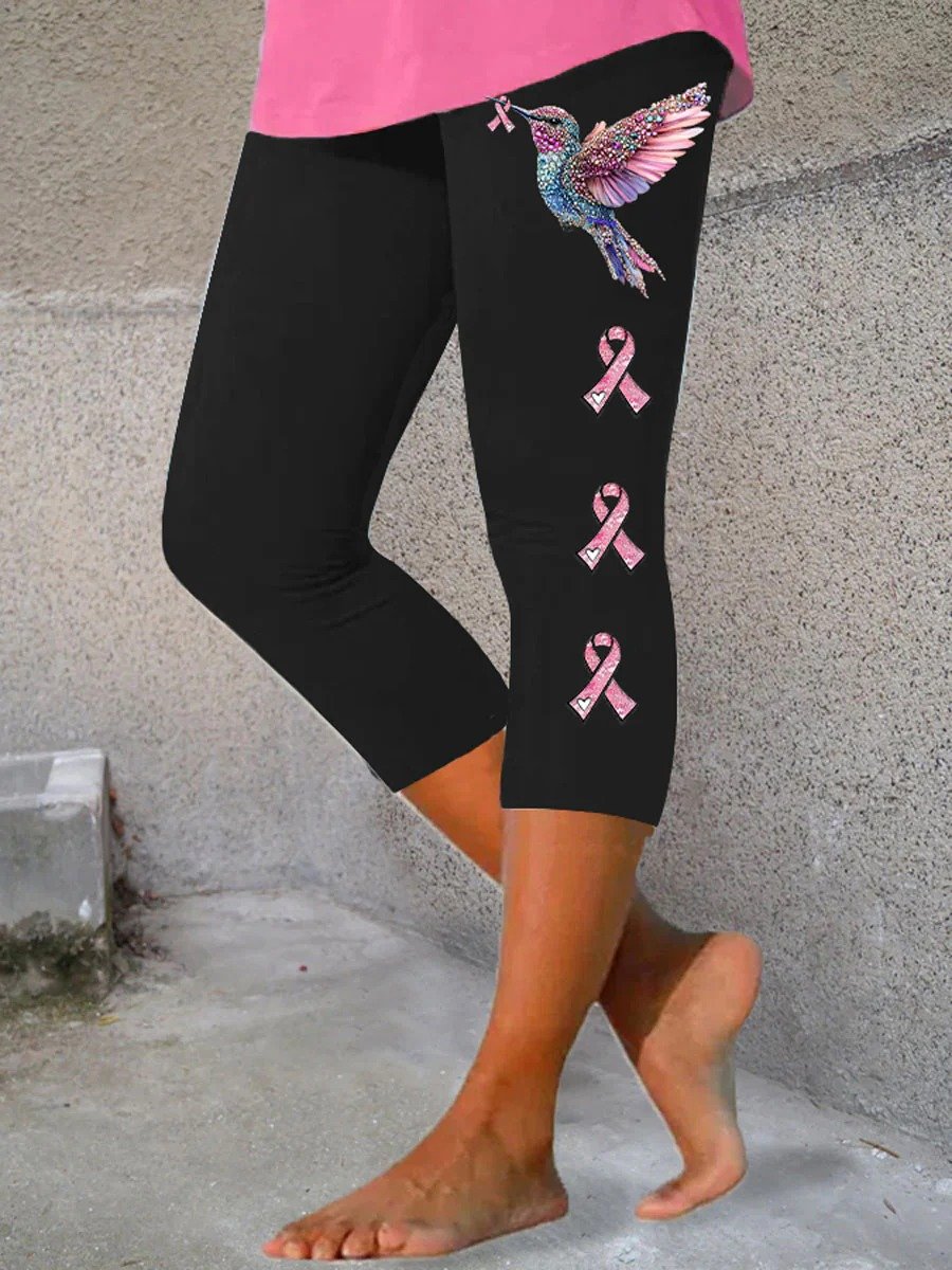 Women's Pink Ribbon Print Casual Leggin