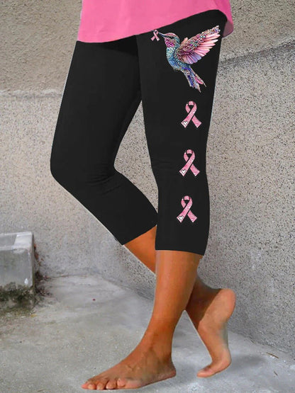 Women's Pink Ribbon Print Casual Leggin
